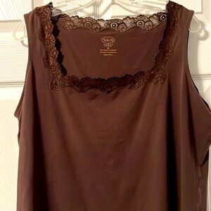 Talbots petite 2x square neck lace sleeves top coffee color. 89% cotton